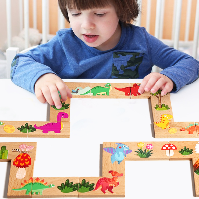 Wooden Dinosaur Domino Matchin - đánh giá và giá Board Game Monopoli